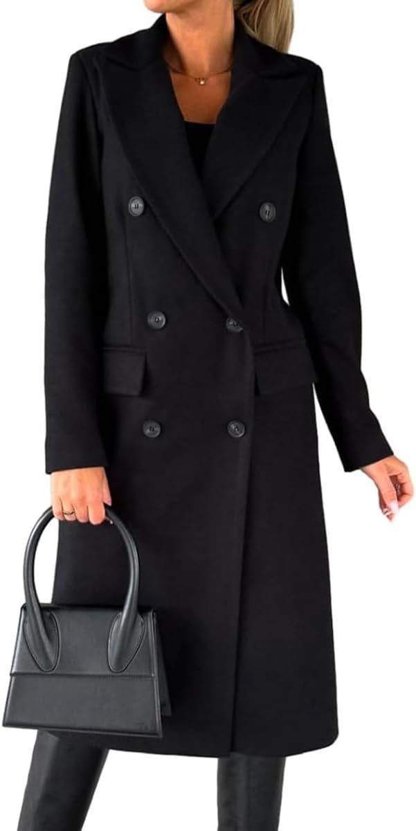 Womens Long Wool Coat Double Breasted Trench Coat Fall Winter Clothes
