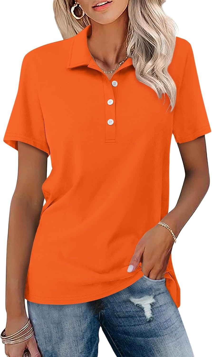 Women's Collared Button-Front Short-Sleeve Polo Shirt
