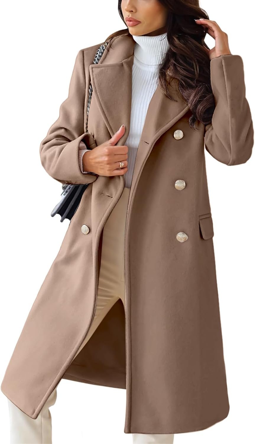 Women's Winter Lapel Double Breasted Office Work Long Wool Pea Coat Overcoat