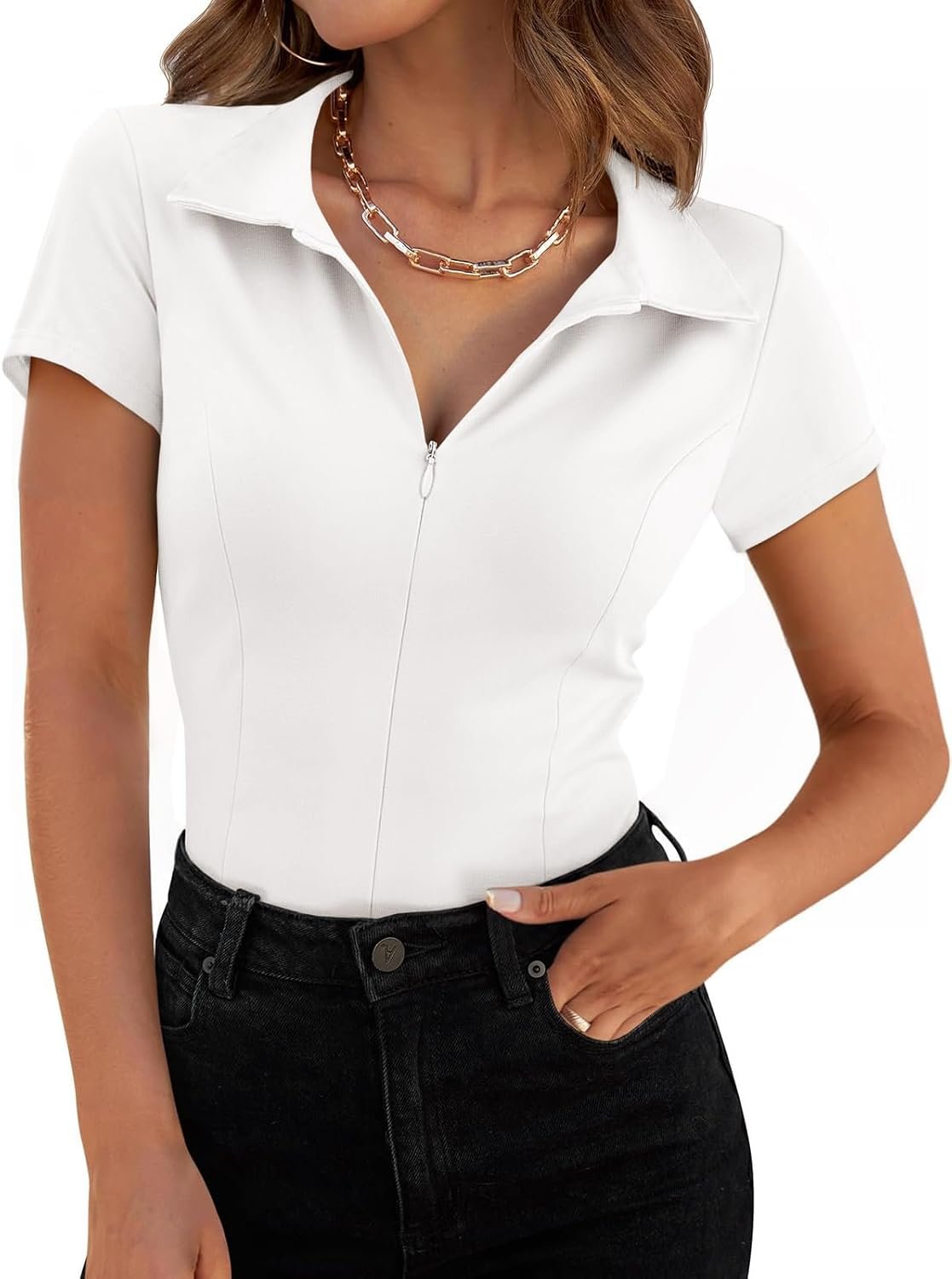 Women's Cotton Slim-Fit Short-Sleeve Polo Shirt