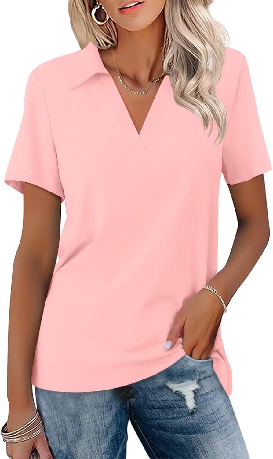 Women's V-Neck Loose-Fit Short-Sleeve Polo Shirt