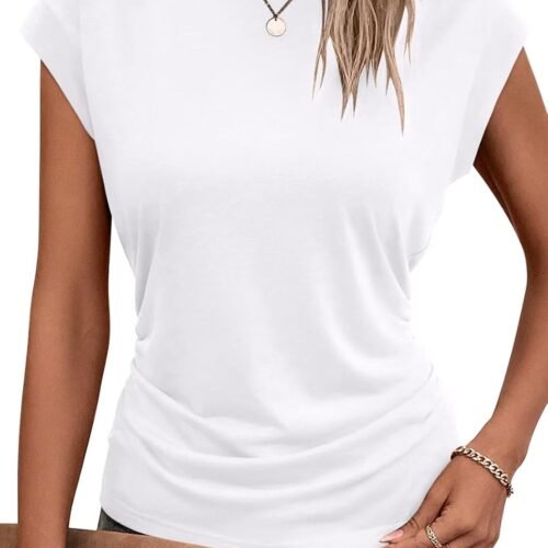 Women Summer Tops Cap Sleeve Crew Neck T Shirts Spring Trendy Fashion Outfits Business Beach Vacation Blouses Clothes
