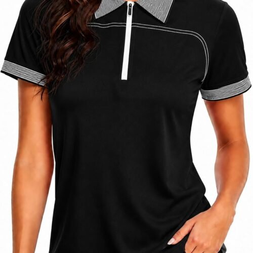 Women Golf Shirt Short Sleeve Collared Polo Shirts for Women Zip Up Dry Fit Workout Tops