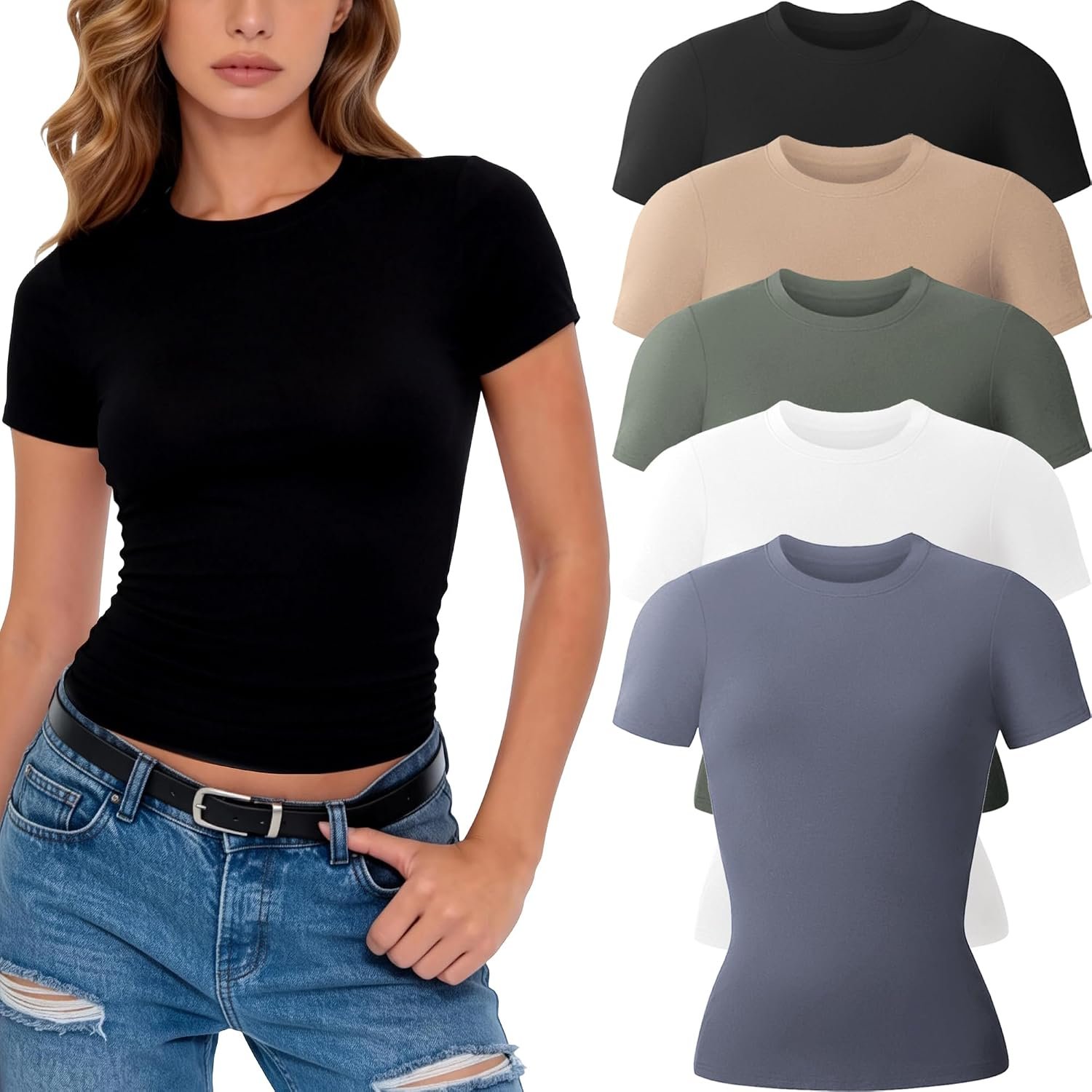 Slim Fit Rayon Blend Basic Crew Neck Tee