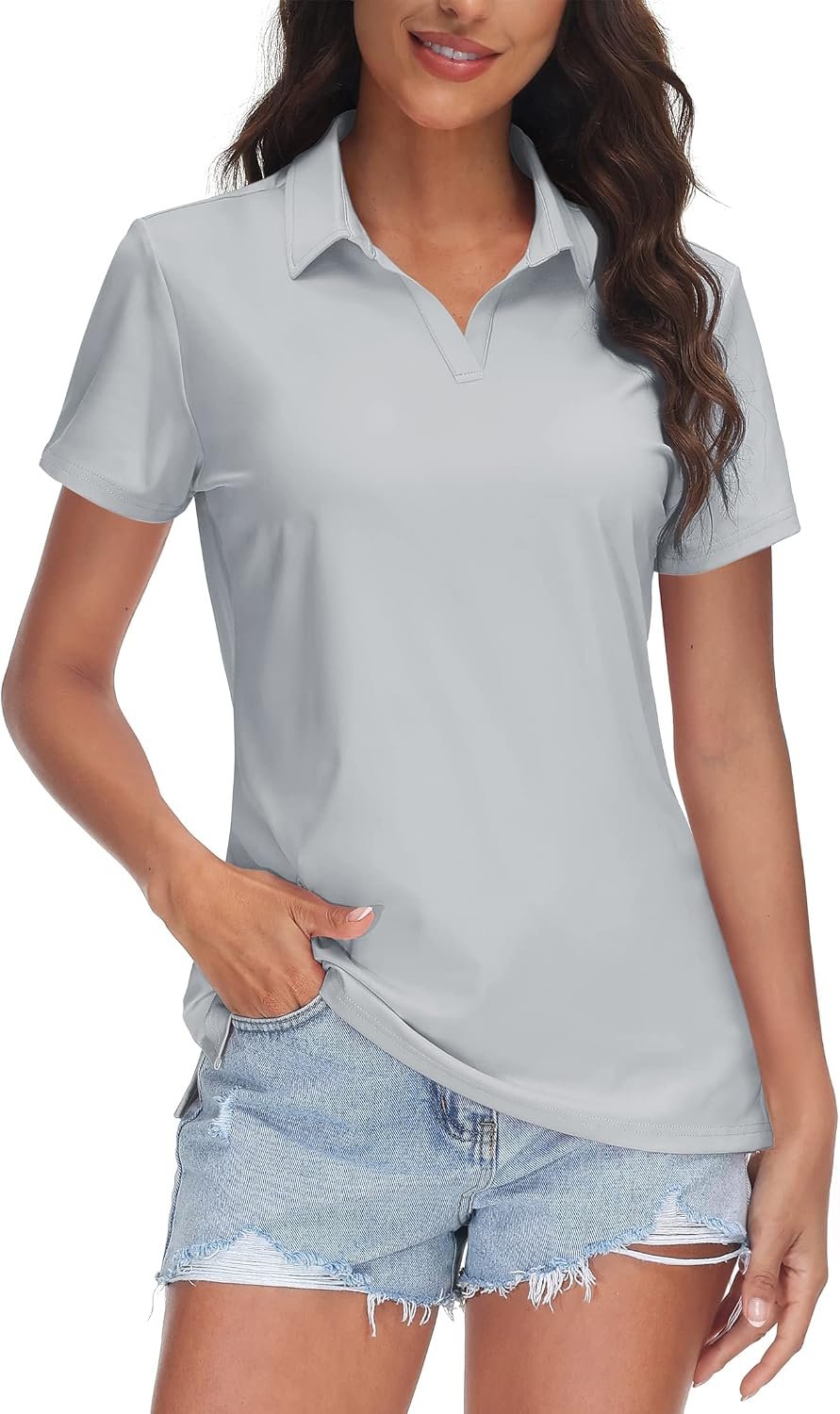 Women's V-Neck Sun-Protection Quick-Dry Golf Polo Shirt