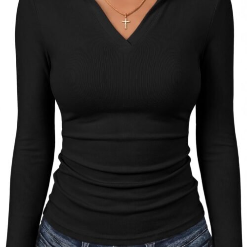 Women Long Sleeve Fitted Polo Shirts | Fleece Soft Warm，V Neck Collared，Slim Work Tops,Soft，Dressy Business Casual Outfits，Office Daily Wear, Fall Winter Transition