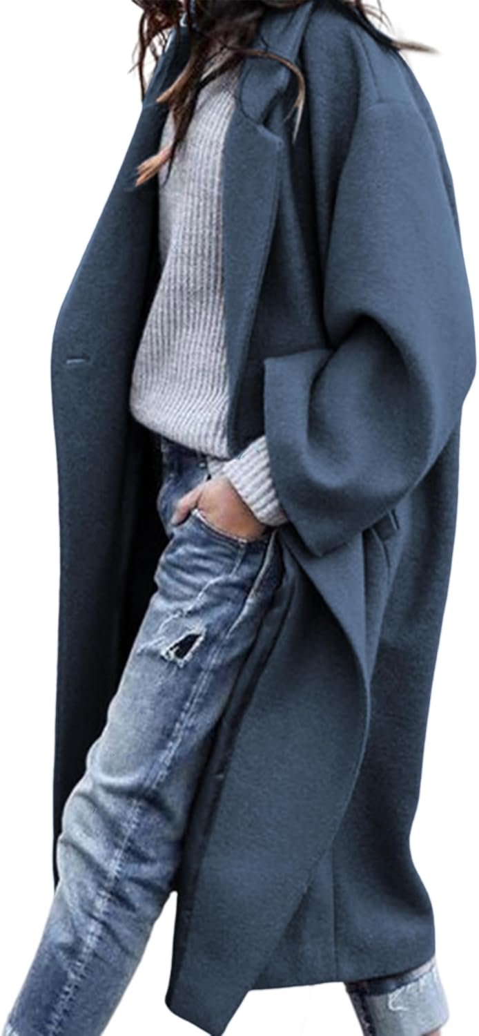 Women's Wool Blend Coat Oversized Double Breasted Long Trench Overcoat Winter