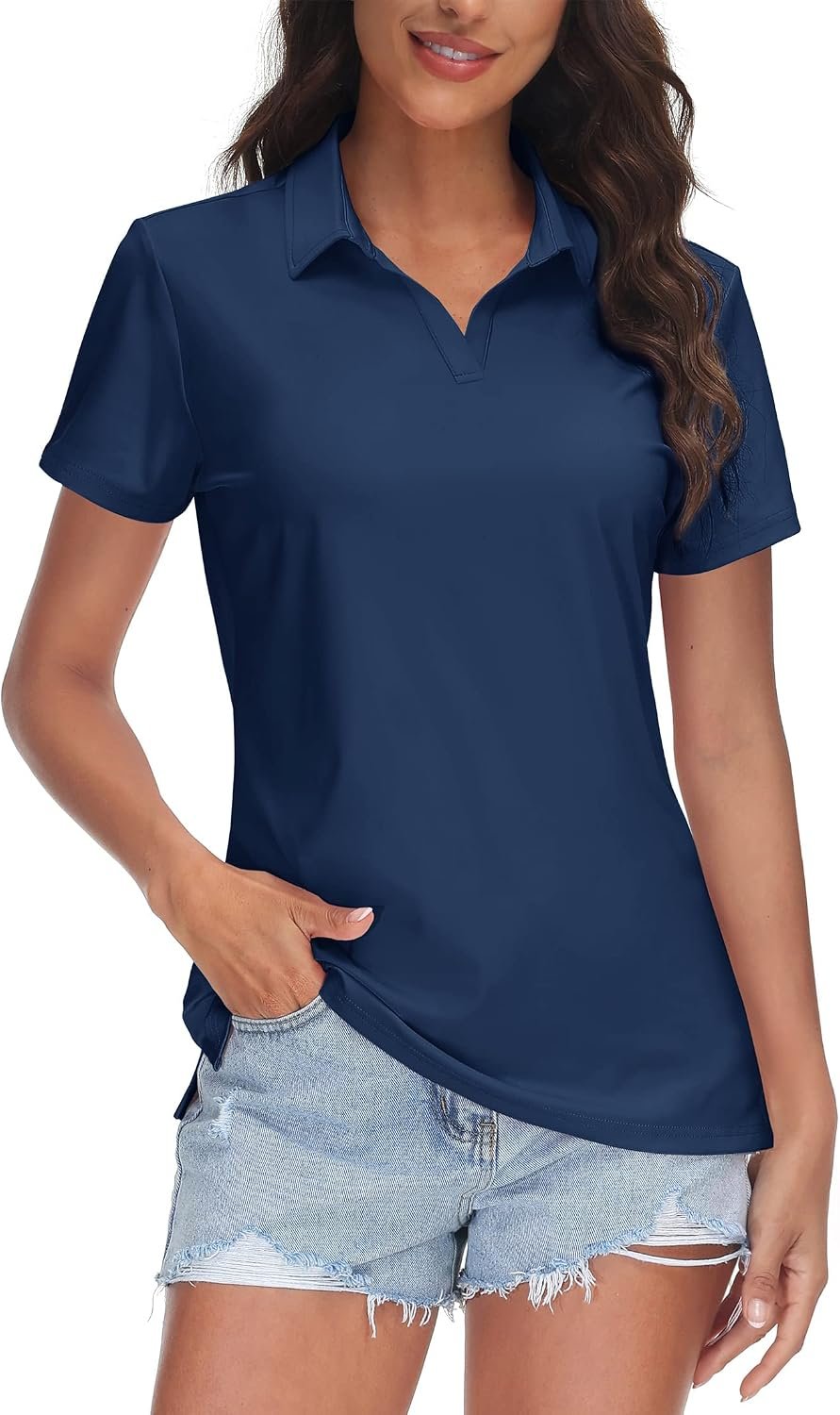 Women's V-Neck Sun-Protection Golf Polo Shirt