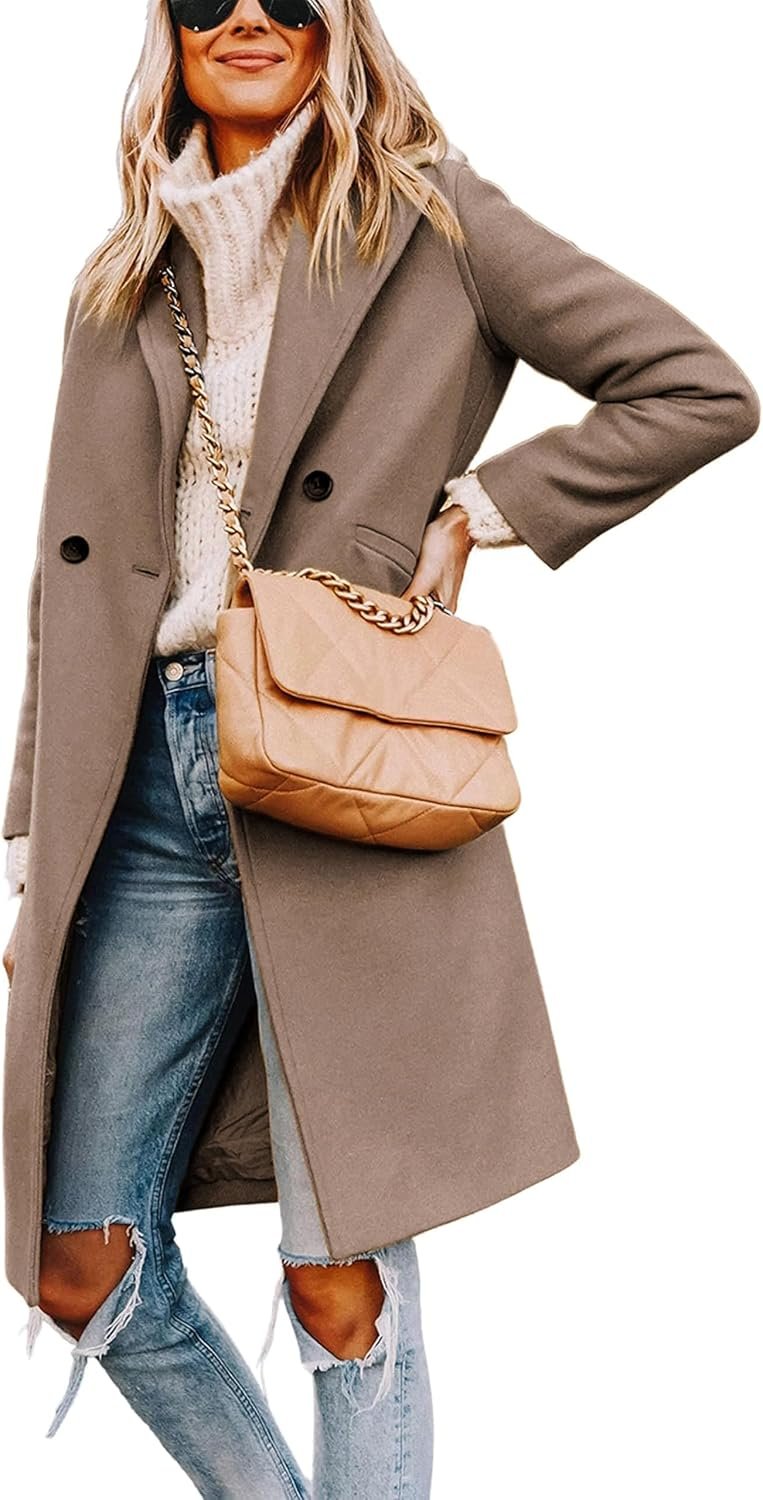 Women's Winter Wool Coat Casual Notch Lapel Single-Breasted Peacoat