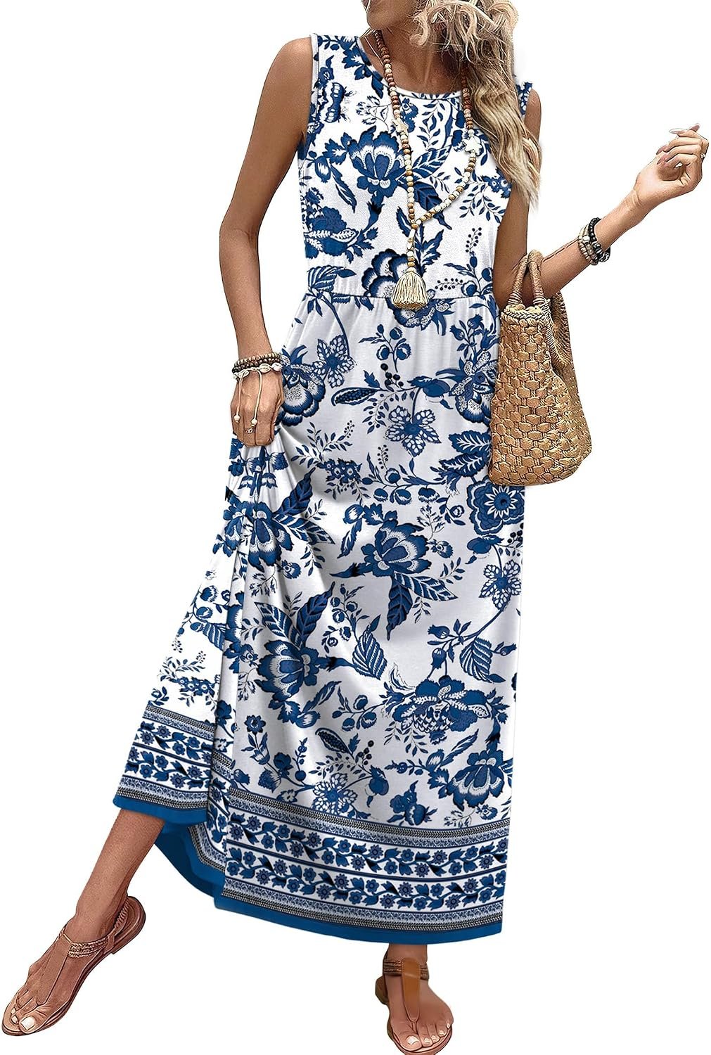 Summer Dresses for Women  Maxi Dresses Long Flowy A Line Sleeveless Sundresses with Pockets