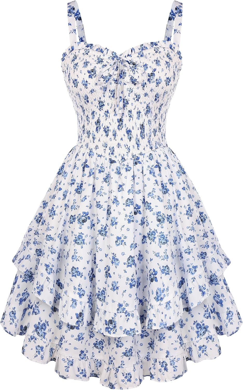 Smocked Floral Sundresses for Women Teens  Summer Flowy Ruffle Mini Dress