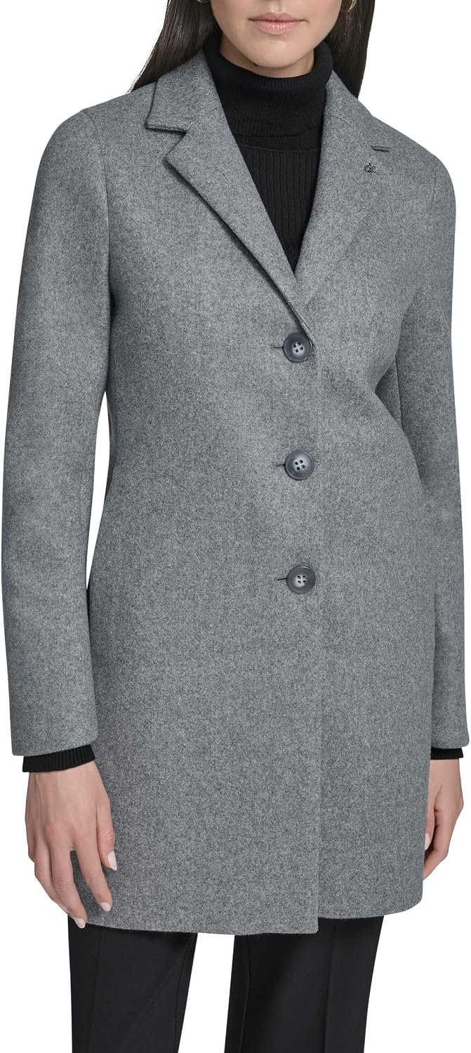 Women's Classic Faux Wool Overcoat ?C Long Button Front Winter Jacket