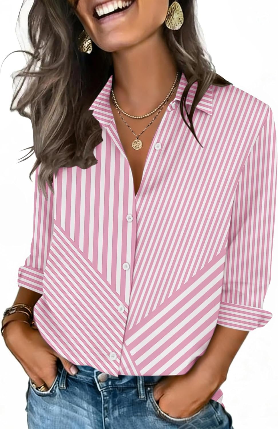 3/4 Sleeve V-Neck Business Shirt